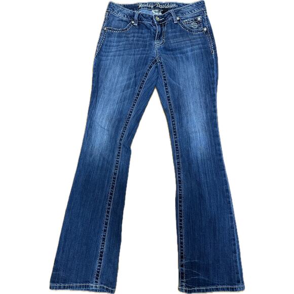 Harley-Davidson Rhinestone Wing Embroidered Jeans Women’s Sz 4 - Picture 1 of 11